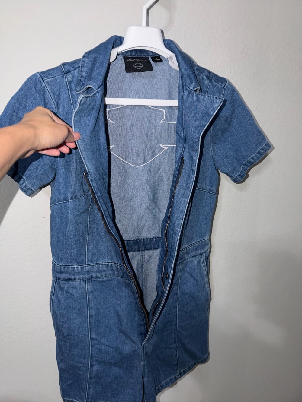 Harley-Davidson Women's Hero Denim Jumpsuit, short-sleeve light-wash Size Small - Picture 6 of 14